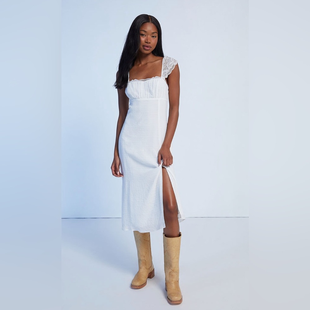White LA Hearts Lace Trim Midi Dress